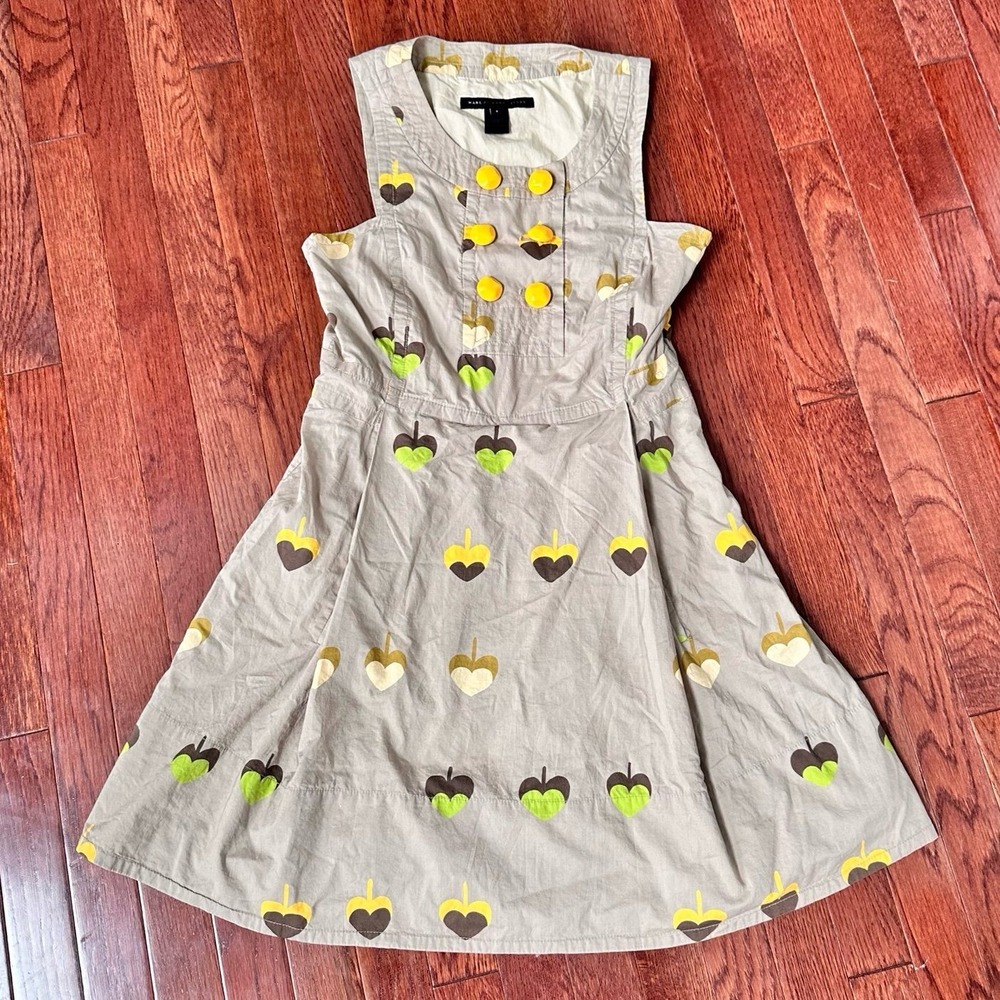 Marc Jacob's Tan Apple Yellow Vibrant Button Accent Khaki Cocktail Dress